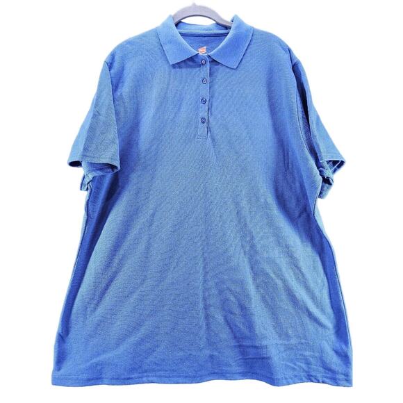 Hanes Mens Polo Blue Size 3XL 100% Cotton Short Sleeve Pullover Buttons - Picture 1 of 12